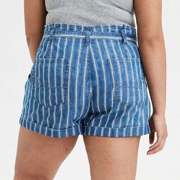 American Eagle NWT Size 4 Blue Super High-Waisted Striped Paperbag Short - Picture 6 of 14